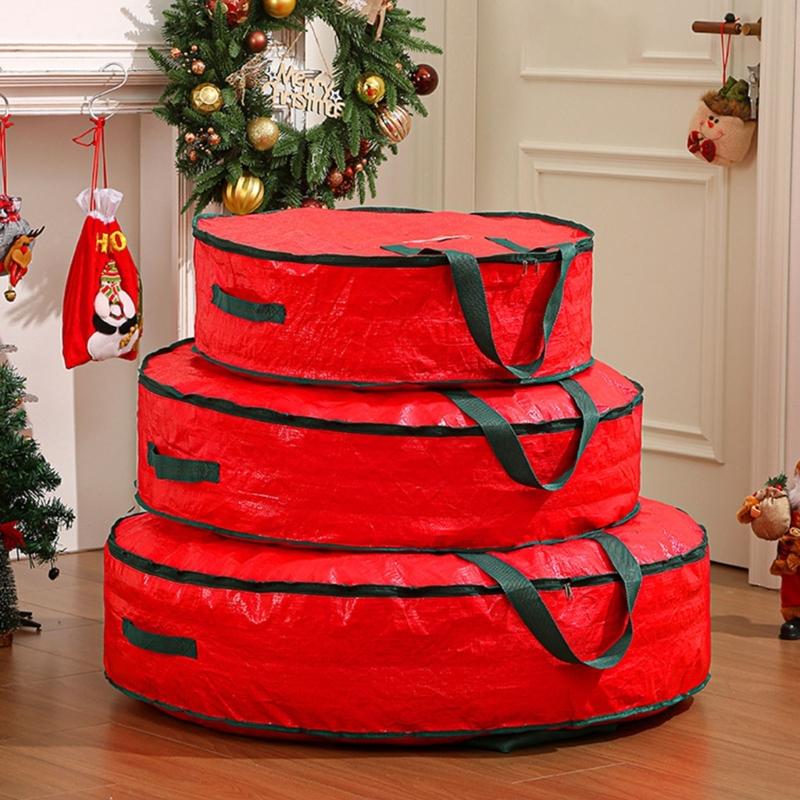 Reusable Christmas Wreath Organizers Round Waterproof Storage Bag With Handles Durable PE Materials For Seasonal Decoration Protections