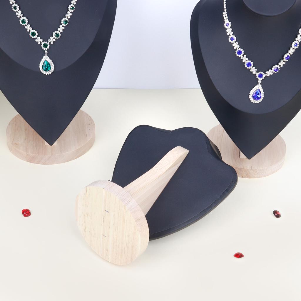 1pc Velvet Portrait Necklace Storage Rack With Wooden Base Jewelry Display Stand Jewelry Mannequin Bust Holder