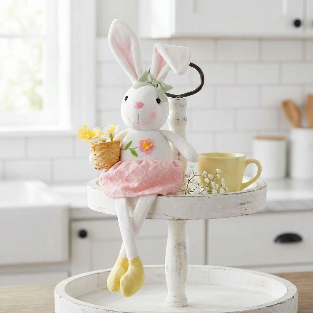 Carrot Flower Basket Easter Rabbit Decoration Adjustable Long Legged Rabbit Doll Office Desk