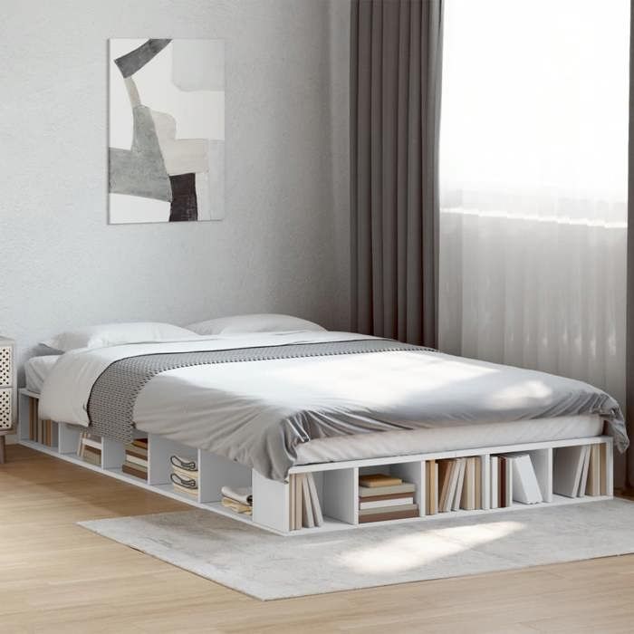 VidaXL Cadre de lit blanc 120x200 cm bois d'ingénierie, lit, lit de rangement, cadre de lit double, lit double, meuble de 3280482