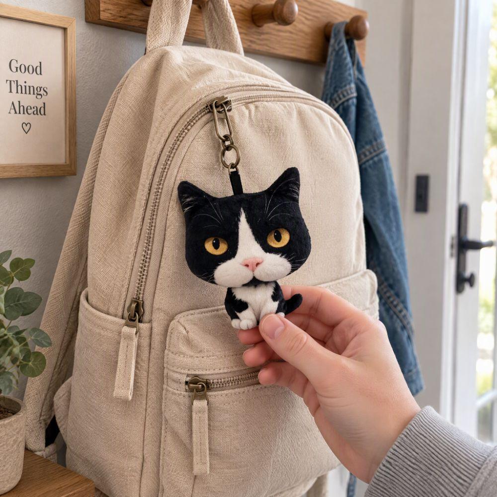 Realistic Big Face Cat Keychain Fluffy Fluffy Kitty Pendant Backpack Ornament  Backpack Decoration