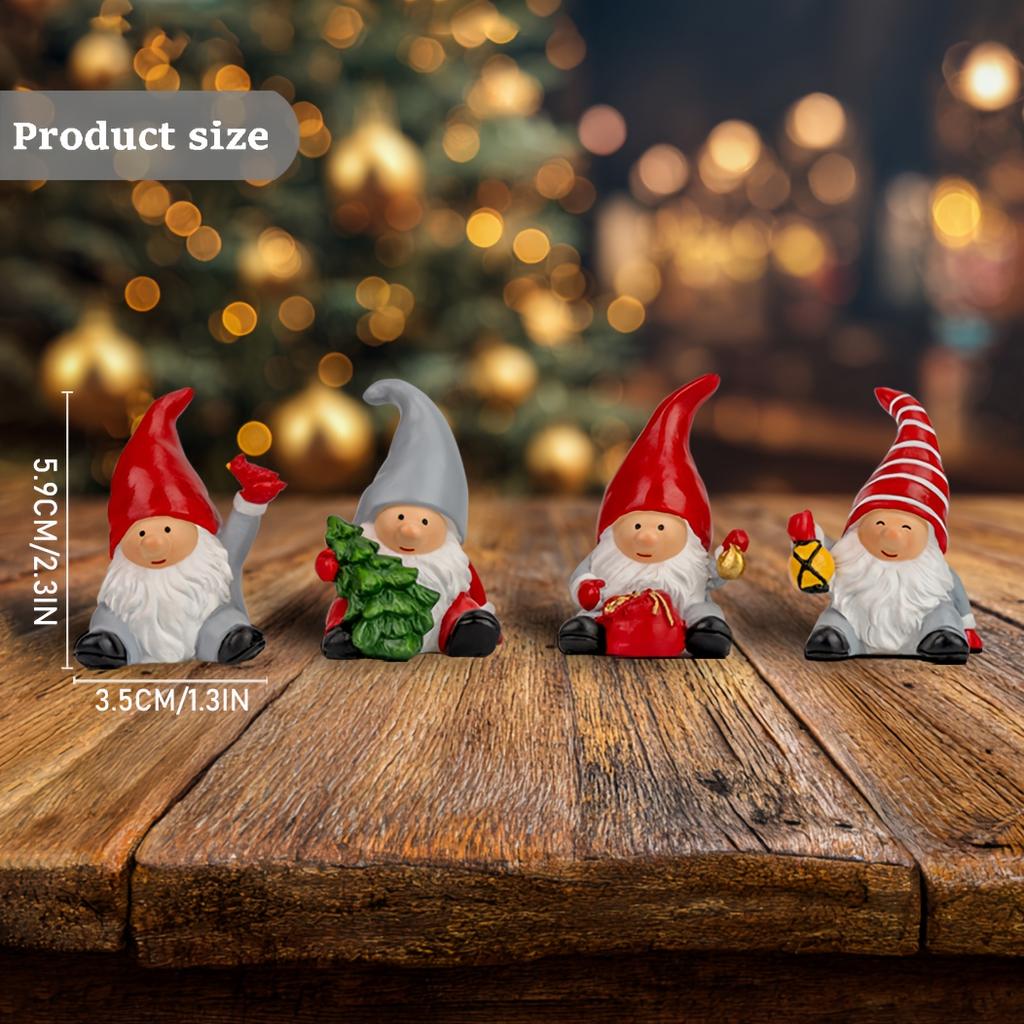 4PCS/set Christmas Ornament Mini Resin Old Man Snow House Saint Christmas Tree Small Pendant Holiday Party Birthday Best Gifts