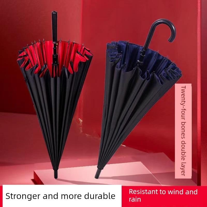 24-Strand Large Double-Layer Umbrella, Durable and Sturdy, Long Handle, Business Use, Sun Protection, Student Use, Windproof, Rainproof, New Model