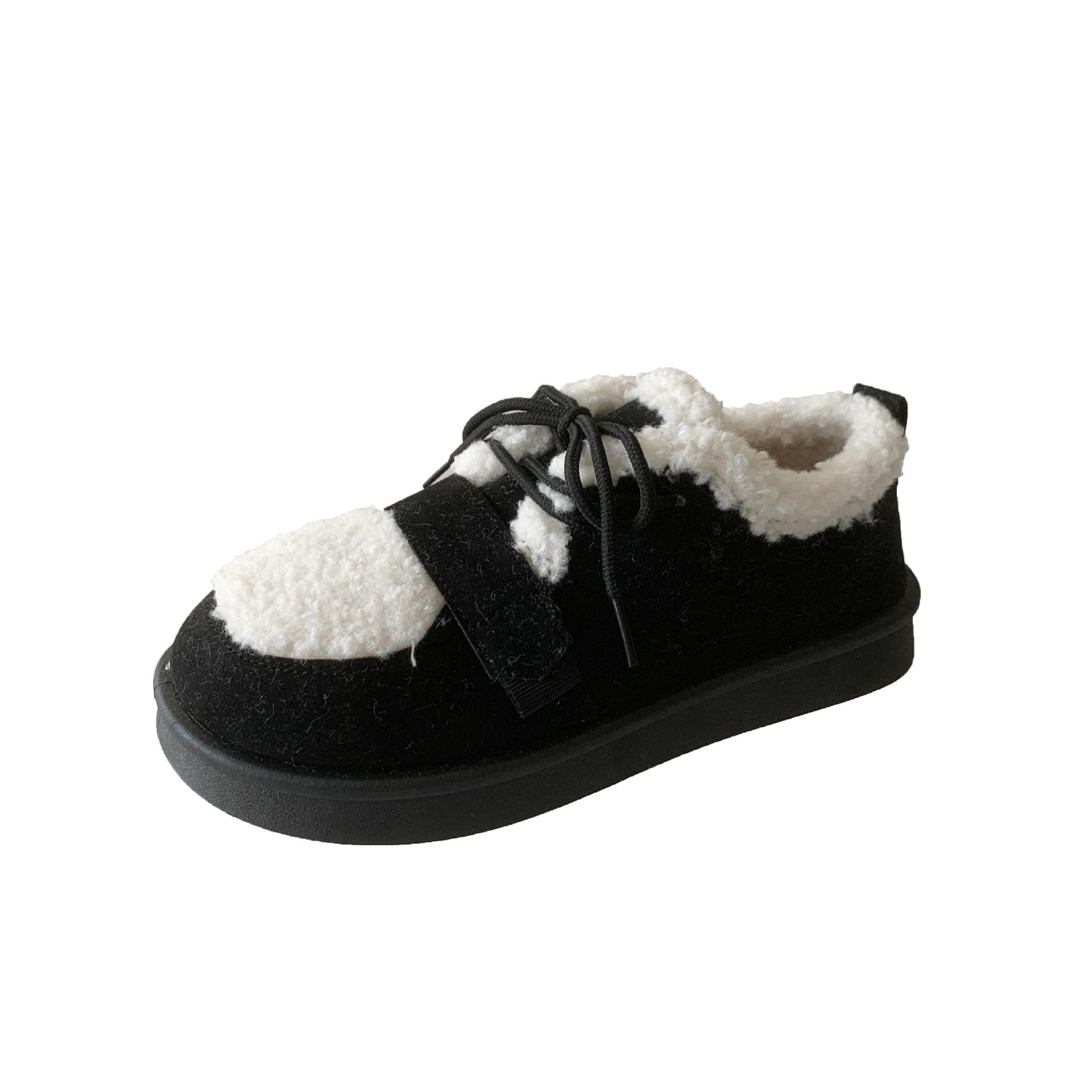 

Туфли Mao Mao из хлопка, женские, новые зимние, подходящие по цвету, с круглым носком, на шнуровке, повседневные и удобные, бархатные туфли-бобы 35 чёрный