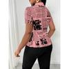 Women Summer Fashion Newspaper Print Button Down V Neck Shirt Blouse
