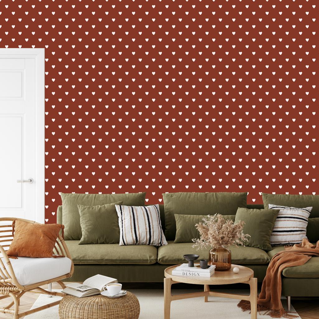 Heart Wallpaper Red, Light Gray and Coral 50x1000