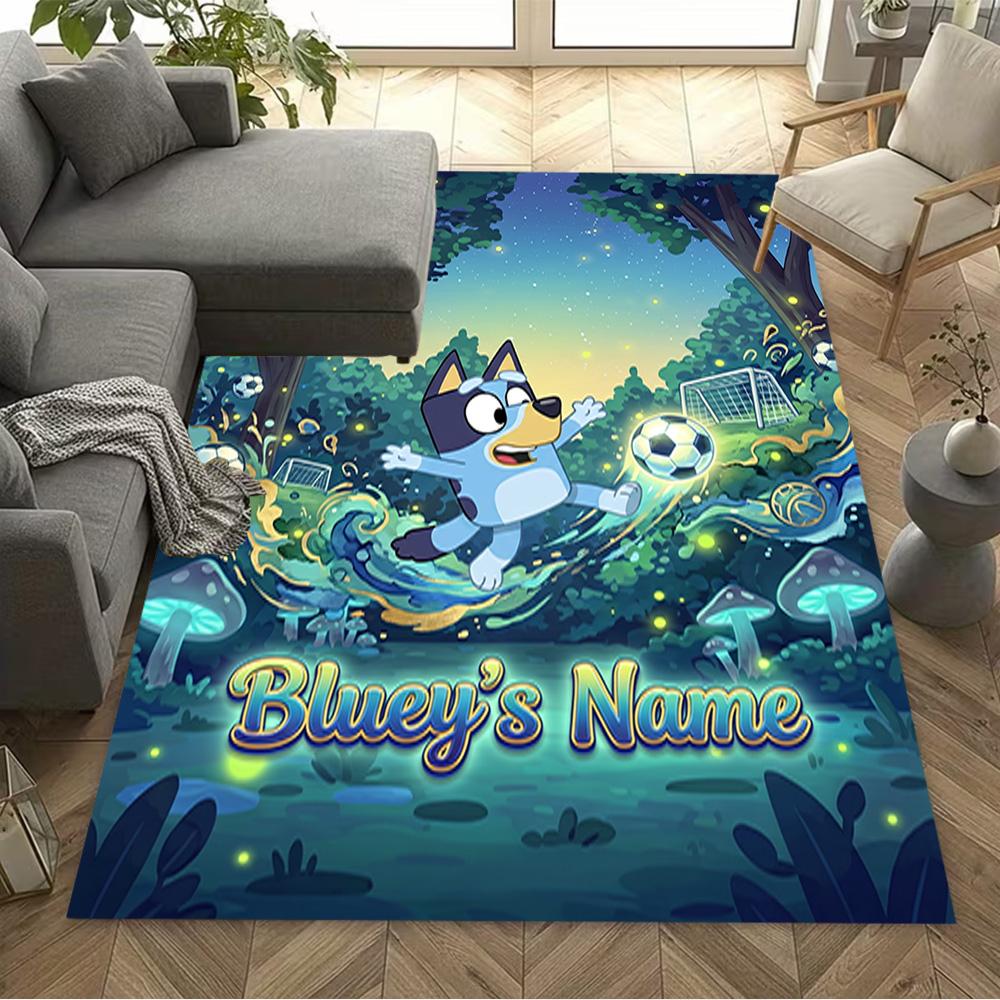 Bluey's Soccer Fun Customizable Name Carpet Design for Outdoor Balcony Hallway Decorate room Anti-slip Rug Anime Office Decor