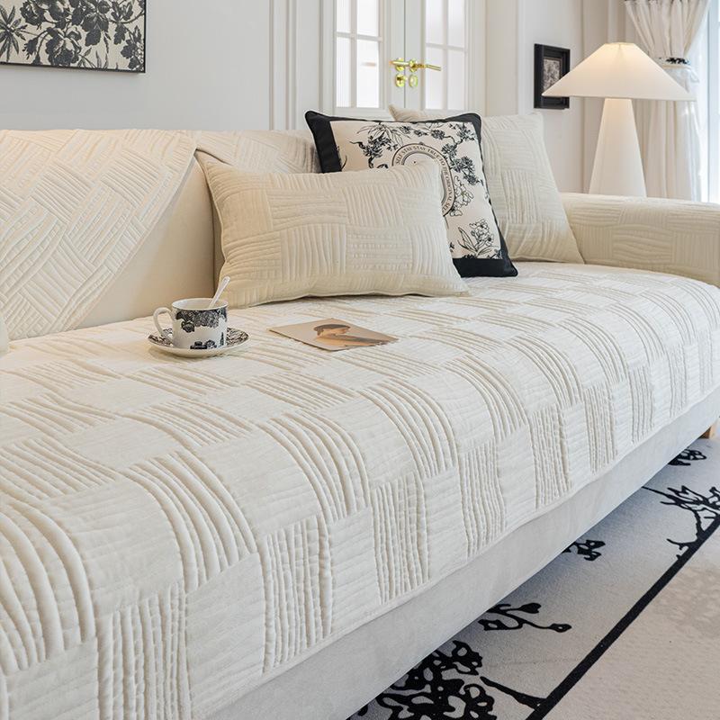 Stoff Sofakissen Hochwertig Verdickt Rutschfest Sitzkissen Creme Stil Kurzplüsch Sofabezug Überwurf