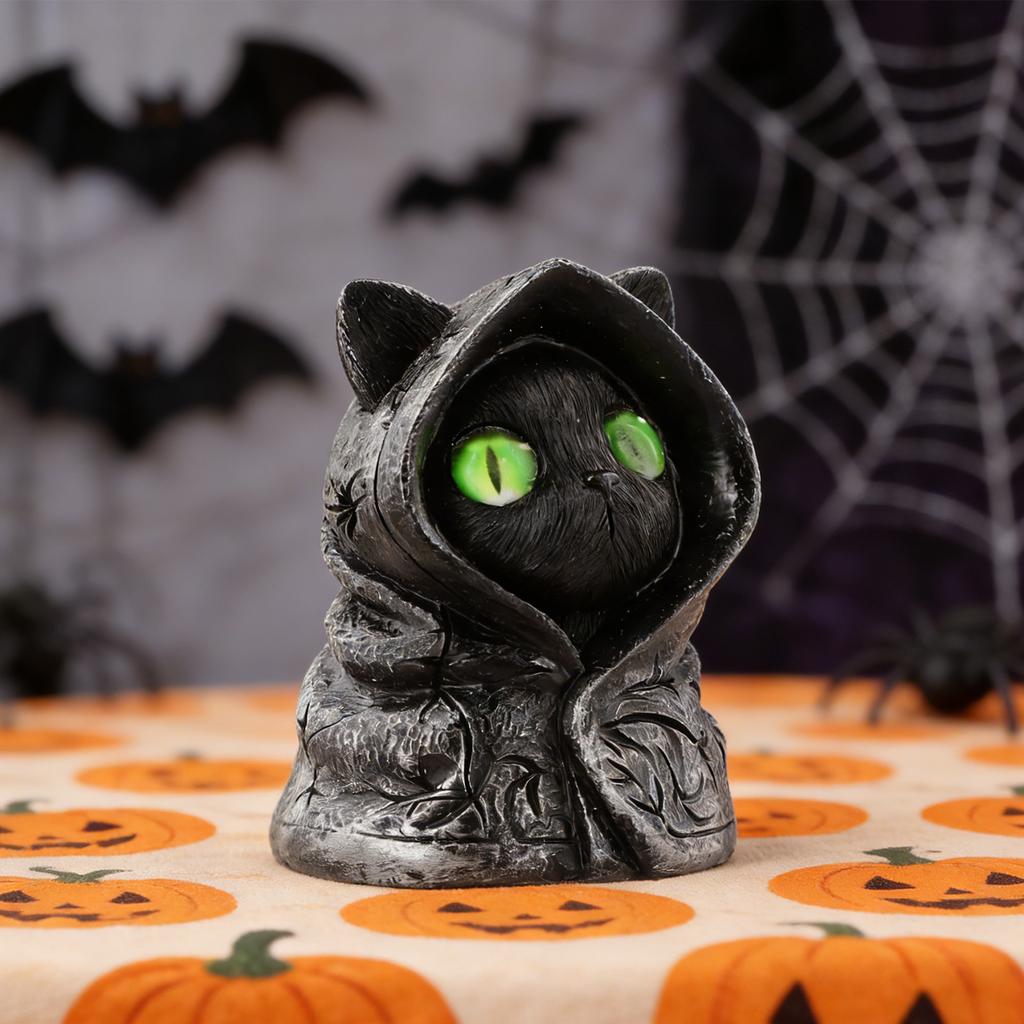Collectible Cat Figurine Gothic Cat Statue 8cm Cat Lover Present Emerald Eyes Feline Figurine Intricate Detailing