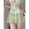 New Sexy Sexy Pure Desire Summer Sweet Girl Hip-revealing Strap Transparent Dress Elegant Nightdress Green Sweet Mini Dress 18J6