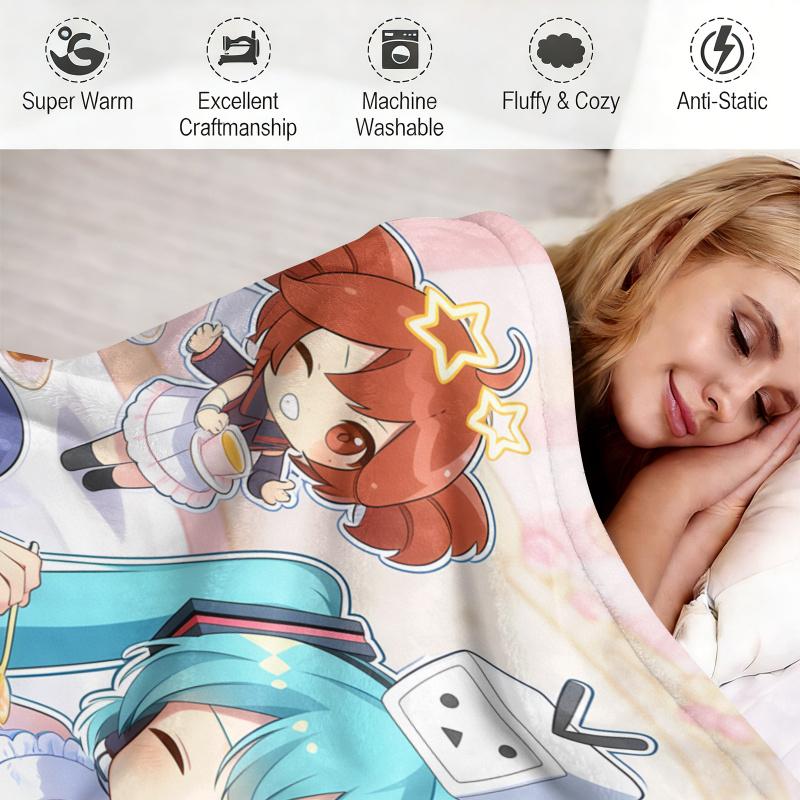 Hatsune Miku Flannel Blanket, Soft Home Throw, Nap Blanket, Sofa Throw, Anime Outdoor Travel Camping Blanket, Fans, Teens Gift