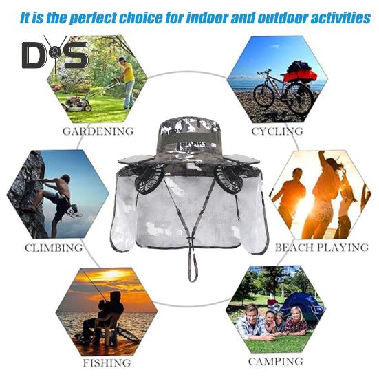 Solar-Ventilator-Hut mit Nackenklappe, LSF 50+, UV-Schutz, Hut mit 2 Solar-Ventilatoren, atmungsaktiv, für Herren, Sommer, Outdoor-Aktivitäten, Angeln, breite Krempe