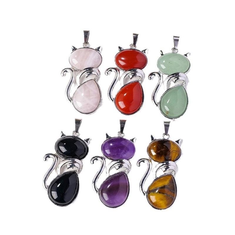 Natural Crystal Cats Pendant Necklace Delicate Crystal Cats Pendant Necklace with Spiritual Symbolism for Fashionistas