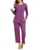 Women's Long Sleeve Pajama Set: 2-Piece with Pockets, Casual Homewear - Long Pants