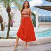 Women's Summer Stretchy Halter Pleated Patchwork Sleeveless Midi Dresses