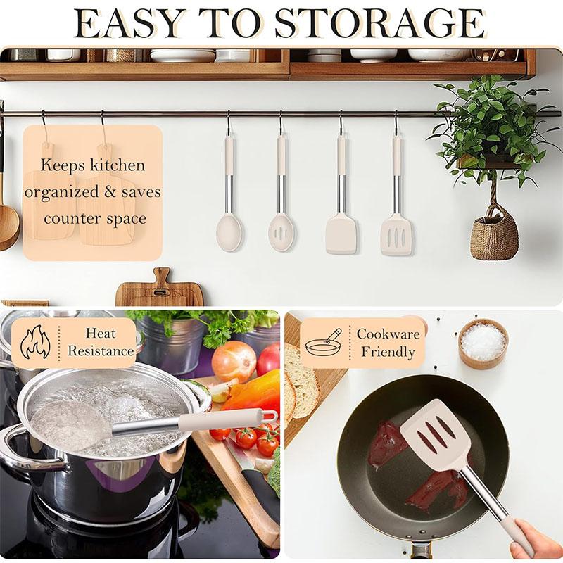 4Pcs Silicone Cooking Utensil Set Large Cooking Spatulas and Spoons Heat Resistant Solid Spatulas Slotted Spoons Kitchen Turners