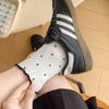 Black Ear-trimmed Socks for Women's Spring and Autumn: Simple and Versatile Boneless Mid-calf Socks, Sweet Polka Dot Socks with A School Style