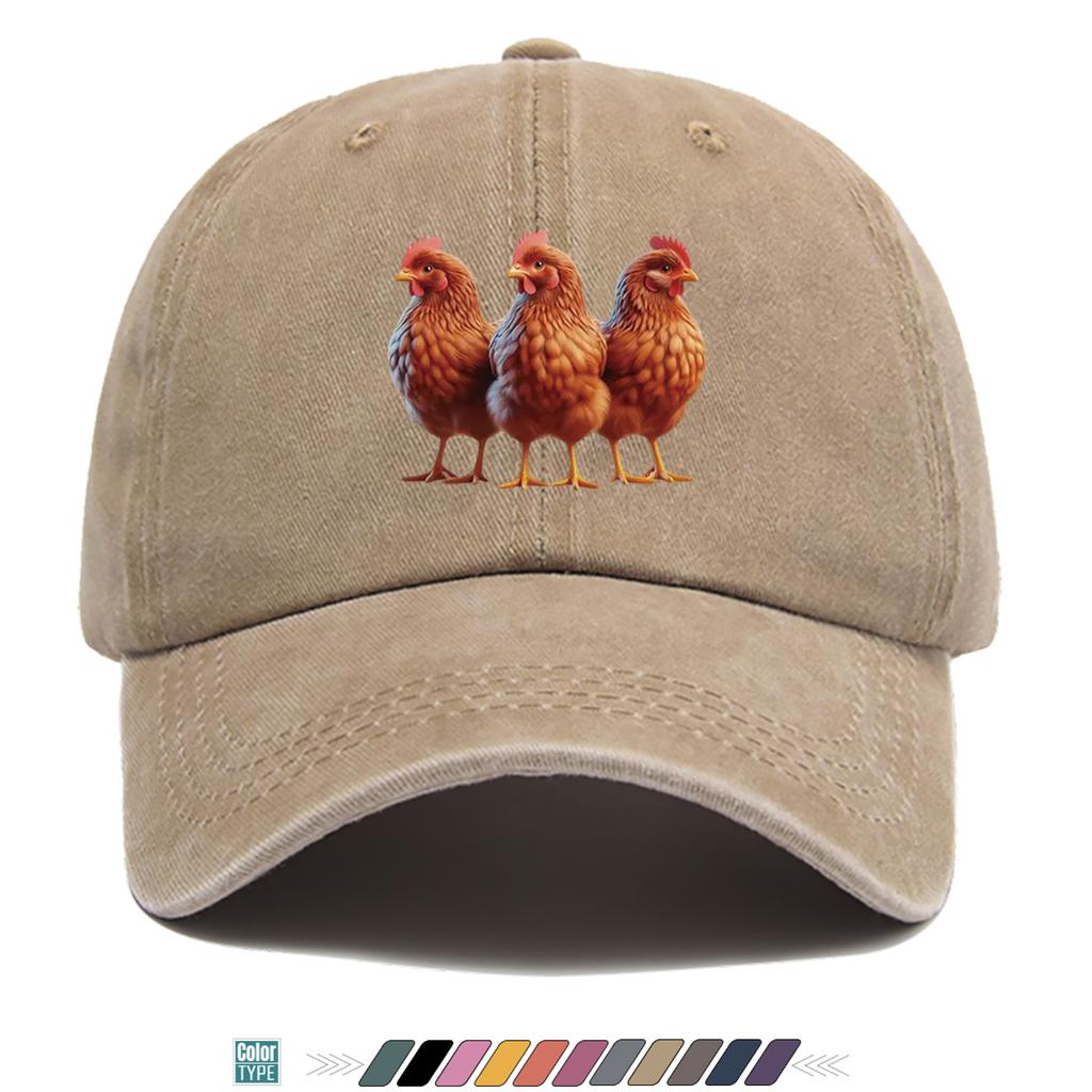 pc Three Brown Hens Pattern Print Baseball Cap Fashion Fun Animal Design Comfortable Breathable Duck Tongue Hat Unisex Adjustab