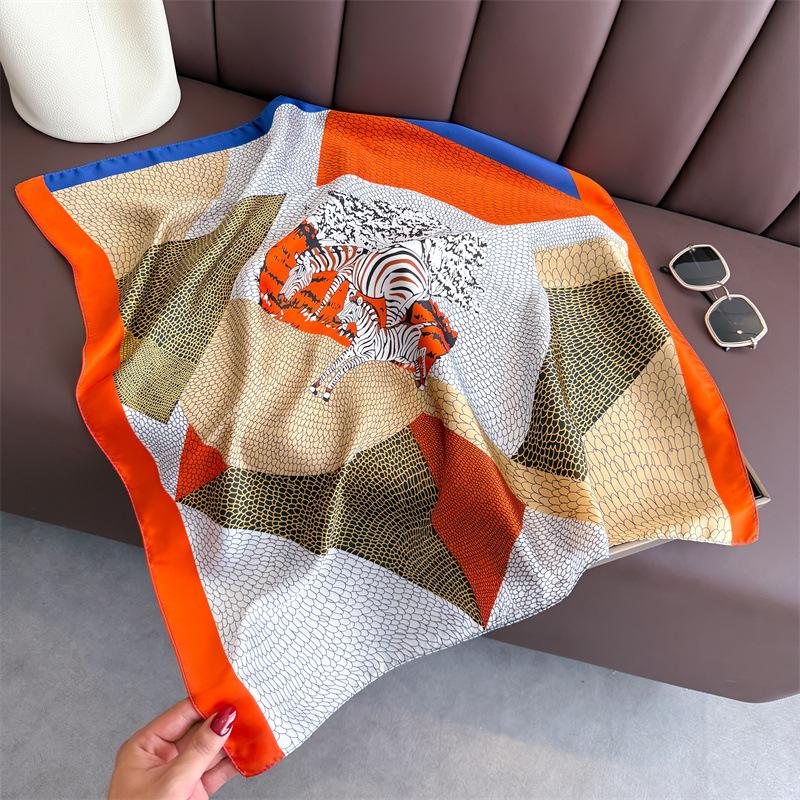 European and American Geometric Zebra Printing Silk Scarf Square Scarf High-end Shawl Sunscreen Neck Small Square Scarf Headscarf Women's Scarf
