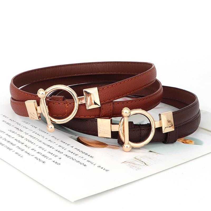 Metal Simple Circular Buckle Women Slim Waist Belt Without Punching Holes