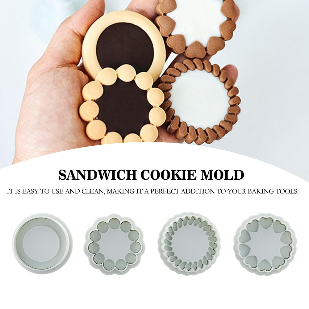 Jam Sandwich Love Flowers Cookie Cutter Mold 3D Biscuit Mould Christmas Pressable Stamp New Year Cake Fondant Baking Tool
