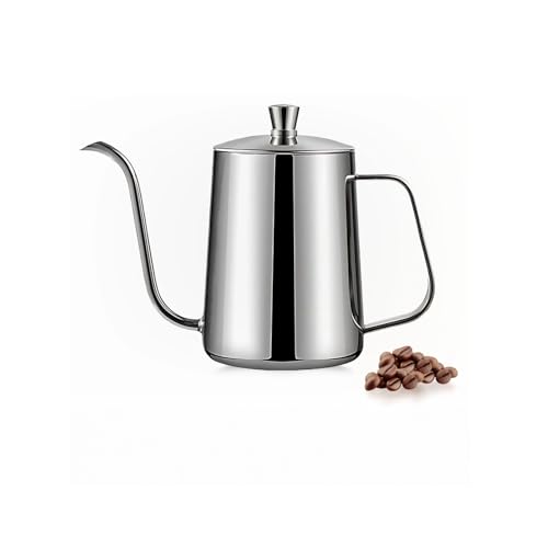 CHFNJJ Stainless Steel Gooseneck Coffee Pot, Narrow Spout, Drip Kettle with Graduated Coffee Maker, Single Serving (350ml)