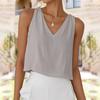 Women's Fashionable Solid Color V-neck Cotton Linen Casual Vest Sleeveless Top