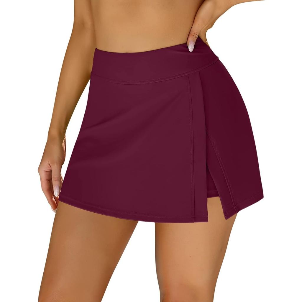 CHARMLEAKS Swim Skirts Women Tummy Control Split Swimsuit Skirt Built in Swim Shorts High Waist Bathing Suit Bottoms