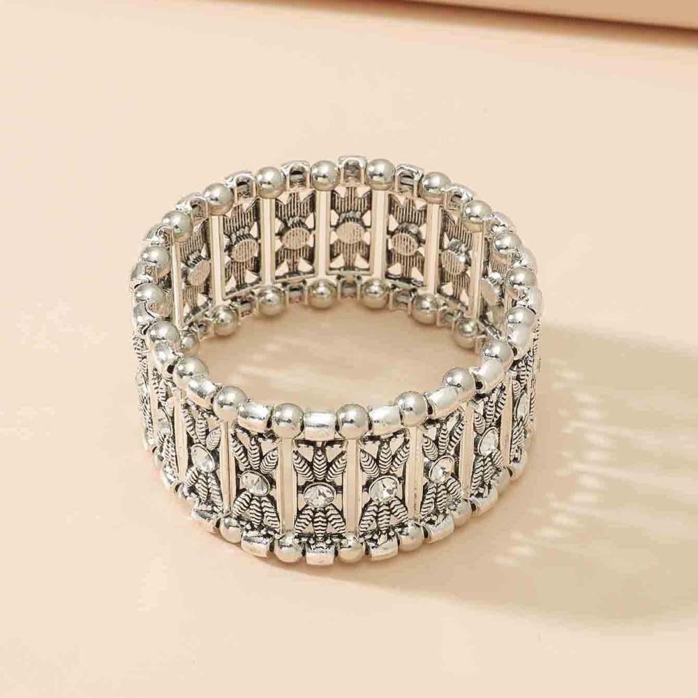 European and American Ethnic Style Personalized Retro Alloy Turquoise Elastic Bracelet Women's Bohemian Bracelet Jewelry