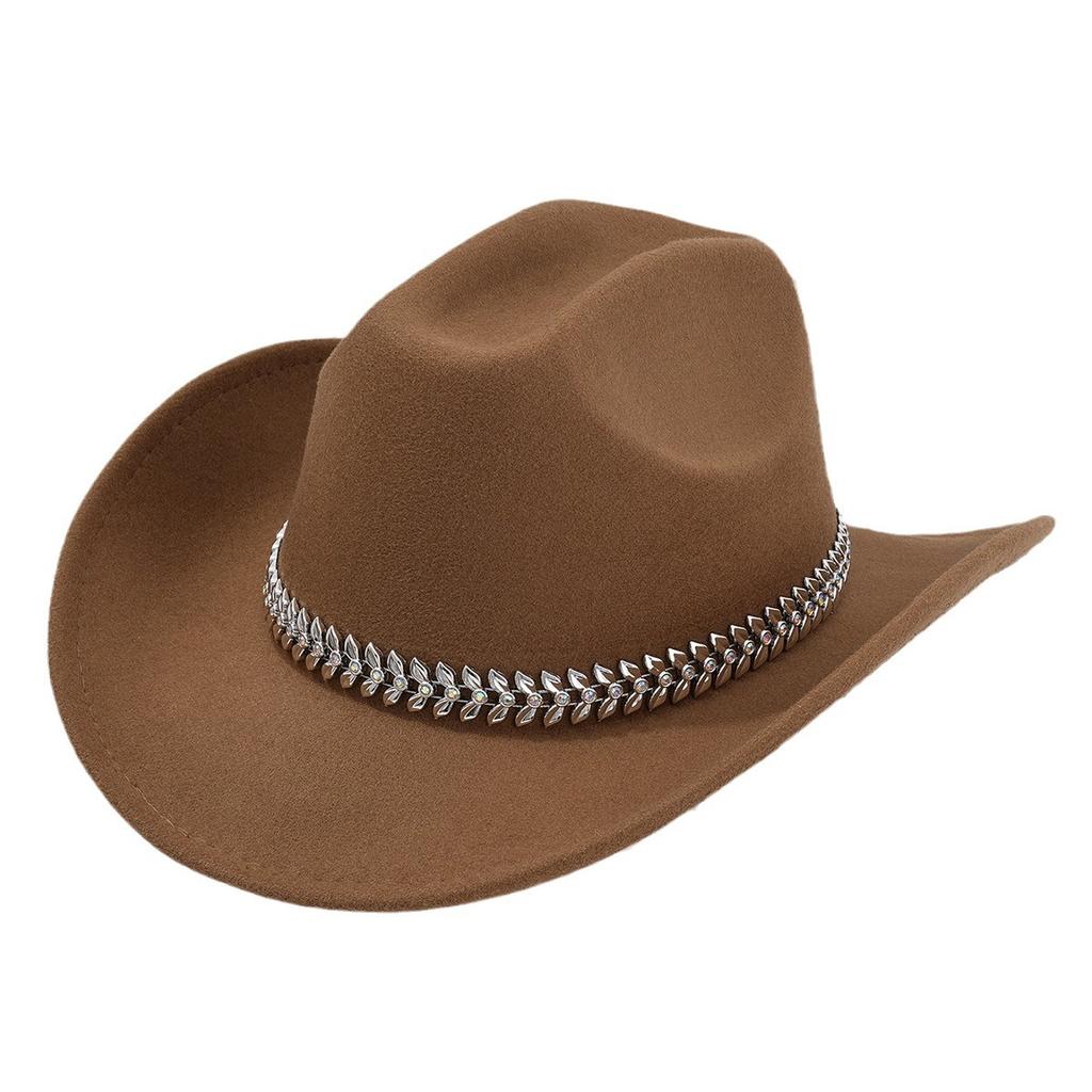 Men's and women's Panama hat, cowboy hat, jazz top hat, three-dimensional leaf rhinestone belt, accessory hat