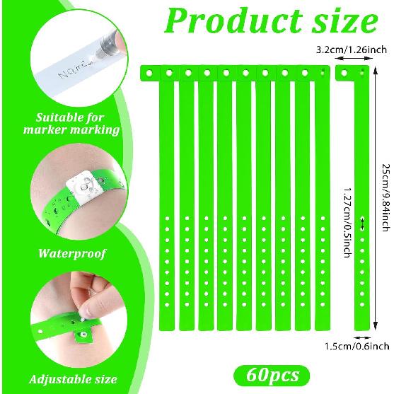 60 Pcs Vinyl Wristband, Plastic Wristbands for Events, Neon Plastic Event Wristbands, Colored Bracelet Wristband for Events, Concerts, Carnivals,