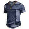European and American semi-cardigan, casual short-sleeved digital printing slim-fit pullover Henry T-shirt top men's clothing