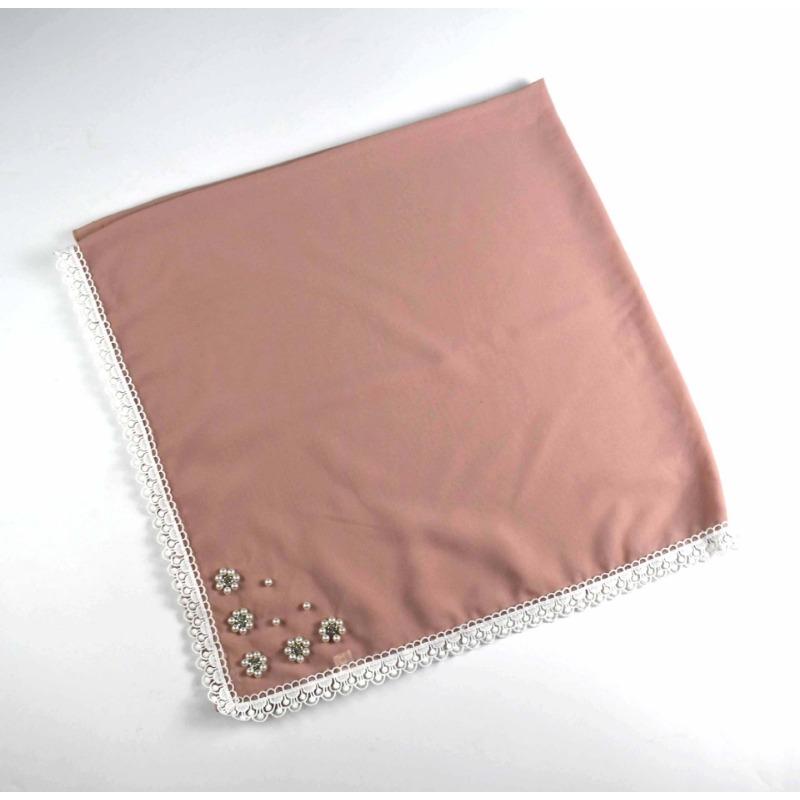 Monochrome Pearl Chiffon Square Scarf With Small Flower For Women
