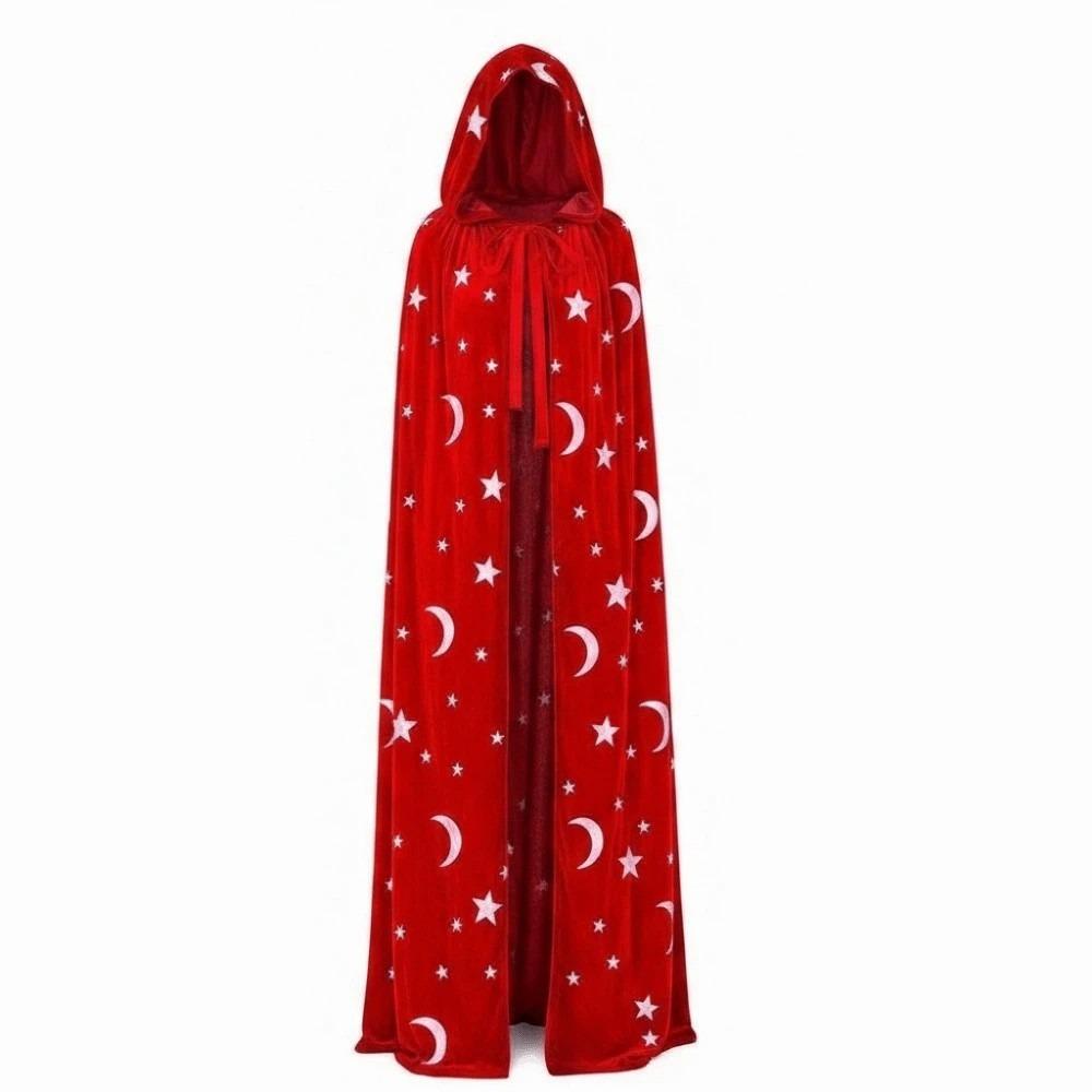 Soft Fabric Velvet Hooded Cloak Tie Up Closure Gothic Party Apparel Costume Robe Halloween Night