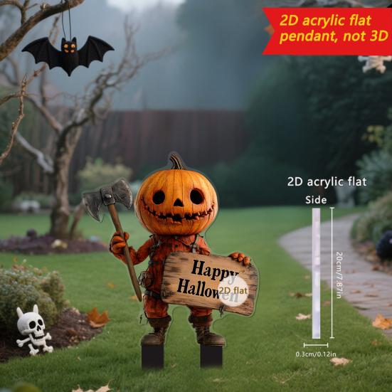 Halloween Garden Stake 2D Flat Pumpkin Man Decoration Outdoor Skeleton Decorative Stake for Lawn Yard Patio Decor