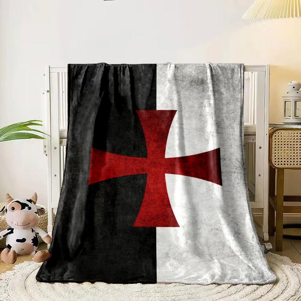 Red Templar Cross on Black and White print blanket soft and cozy perfect for the living room bed sofa or a nap,gift