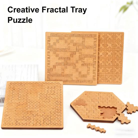 Wooden Fractal Tray Jigsaw Puzzle with Frame Reverse Thinking Impossible Difficult Puzzle Challenge Game Kids Adults Educational Irregular Puzzle Toy