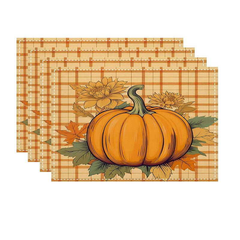 Set de table Ferme d'Automne Lavable Lin Coton Rustique Design Citrouille Tapis de Table de Cuisine 6PC-32X42cm