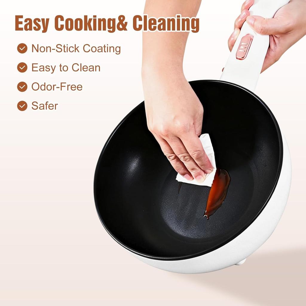 Hot Pot Electric with Steamer,Rapid Noodles Cooker Non-Stick Frying Pans with Spatula for Steak, Egg, Fried Rice, Ramen, Oatmeal, Soup,