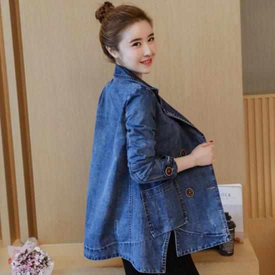 2024 Dámský všestranný slim korejský džínový větrovka - Volný středně dlouhý střih pro jaro a podzim