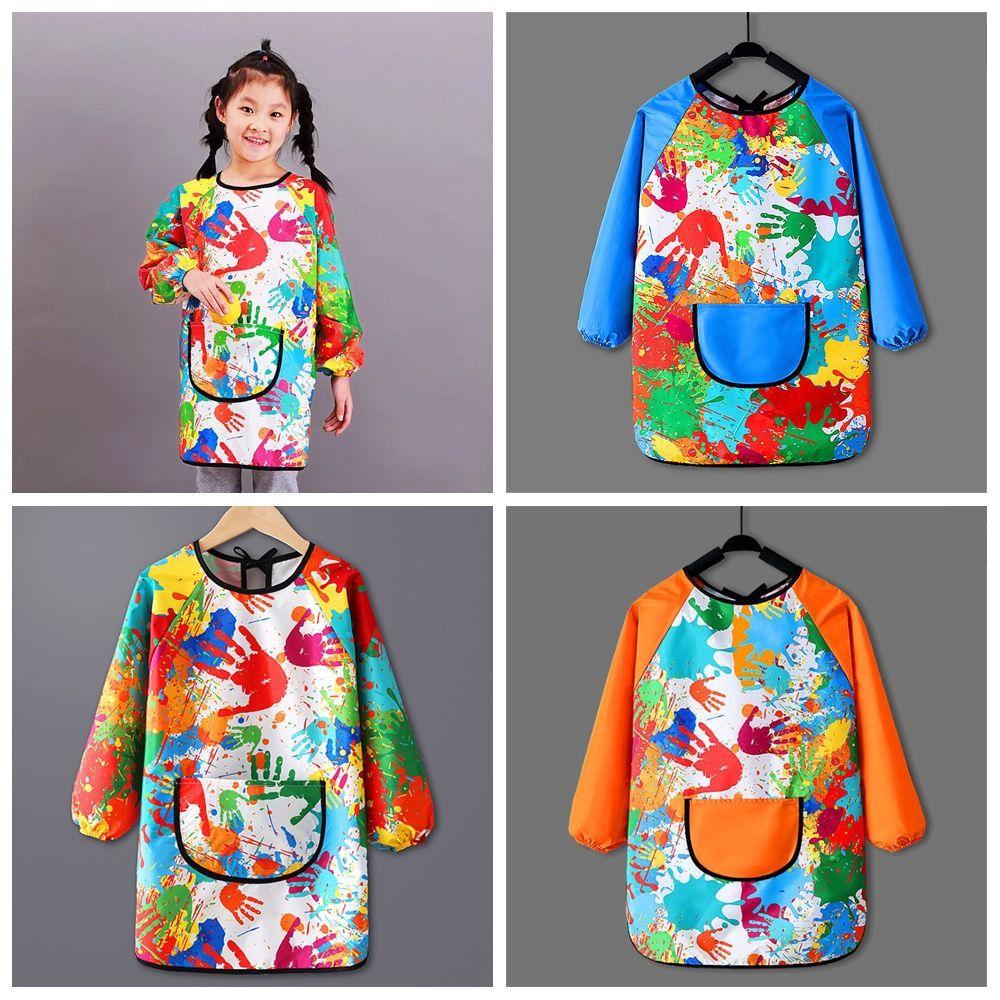 Long Sleeved Reverse Dressing Cloth Art Painting Baby Eating Bib Children's Painting Apron  Boys