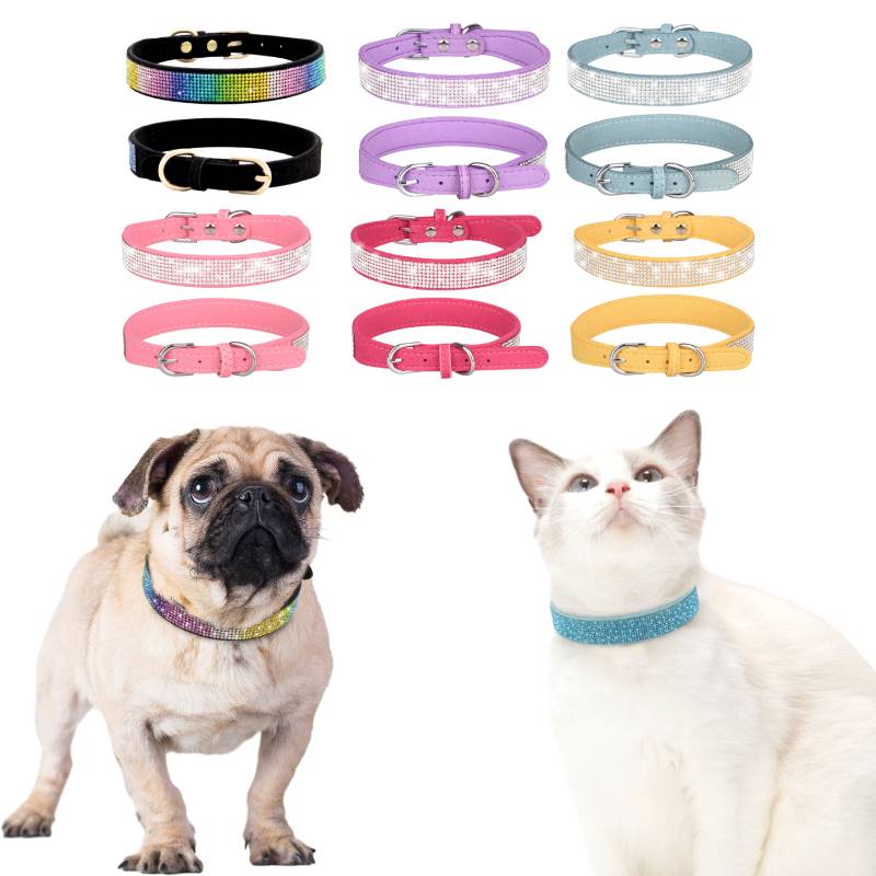 Rhinestone Collar Dog Soft Leather Small Bling Pet Collars Cat Puppy Necklace