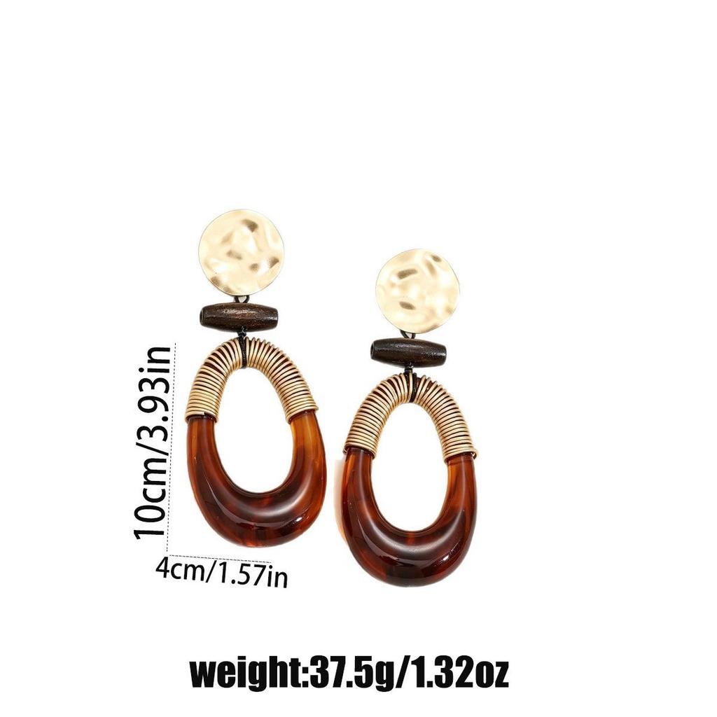 Melard Retro Dark Brown Oval Drop Earrings with Hammered Texture and Wrapped Thread