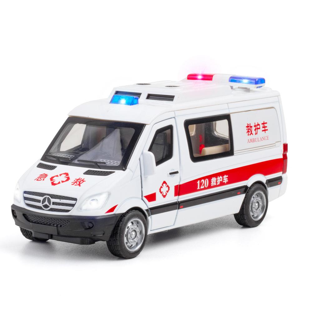 

1/32 Alloy Diecast Benz Ambulance Car Model Toy Light Sound Car Wheel Pull Back Rubber Tires Miniature Vehicles Kids Gift Toys