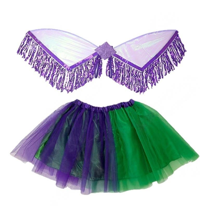 2Pcs Mardi Gras Costume Accessories Set Fairys Wing Tutus Skirt Halloween Cosplay Costume for Carnival Masquerades Party