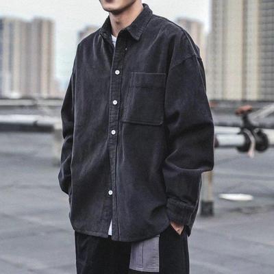 Men's Japanese Style Corduroy Long-Sleeve Shirt - Versatile Solid Color Casual Jacket