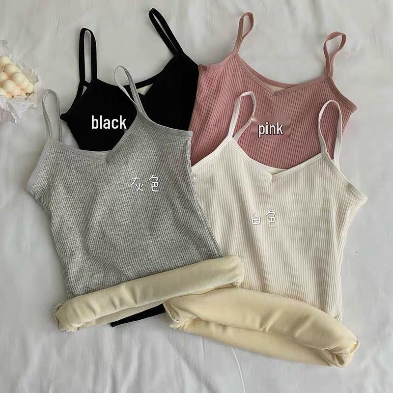 Plus Size Fleece-Lined Slimming Camisole Vest - Extra Thick Sleeveless Top for Autumn/Winter