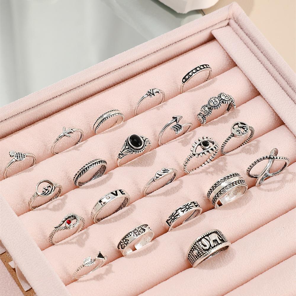 21Pcs/set Silver Color Punk Gothic Eye Butterfly Snake Elephant Rings Set For Women Men Vintage Geometric Finger Rings Jewelry