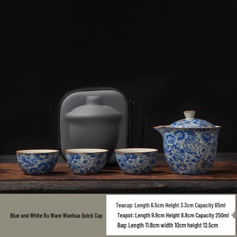 

Shangqi Ruyao Ten Thousand Flowers Ceramic Travel Tea Set (1 Pot, 3 Cups)