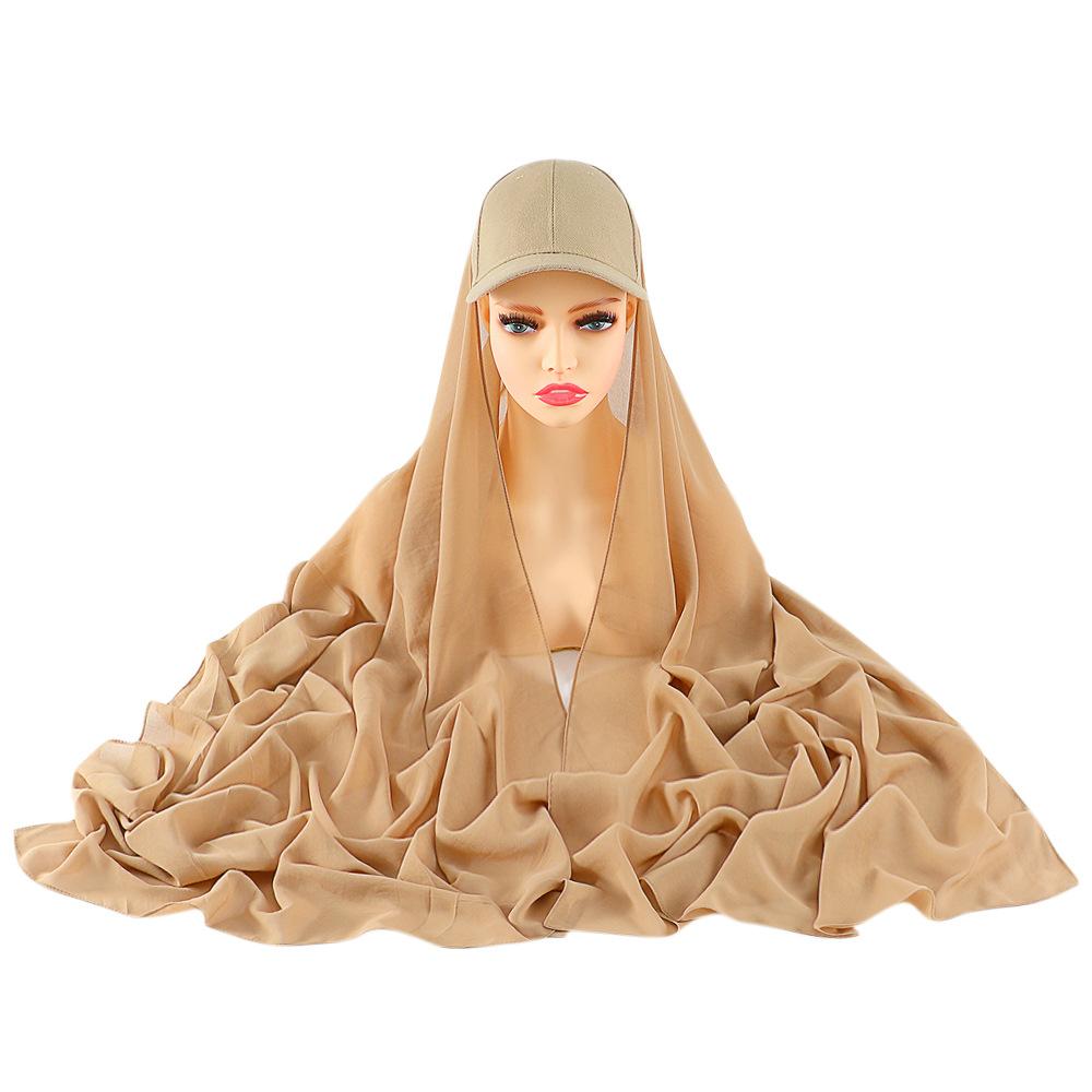 Women's Solid Color Hijab Scarf & Cotton Baseball Cap 2-Piece Set Chiffon Headscarf with Adjustable Cap Fashionable Hijab Combo